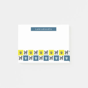 Labradoodle Dog & Paw Yellow & Blue Grid Post-it Notes