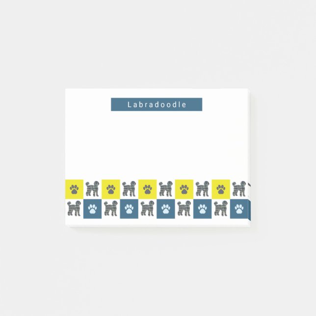 Labradoodle Dog & Paw Yellow & Blue Grid Post-it Notes (Front)