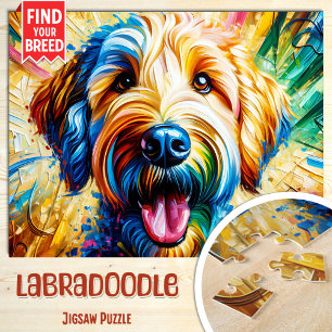 Labradoodle Dog Portrait Acrylic Art Print Dog Jigsaw Puzzle