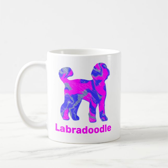 Labradoodle Dog Silhouette Crazy Hot Pink Coffee Mug (Left)