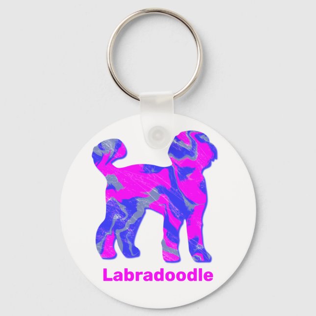 Labradoodle Dog Silhouette Crazy Hot Pink Key Ring (Front)