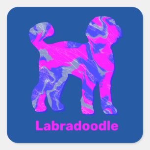 Labradoodle Dog Silhouette Crazy Hot Pink Square Sticker