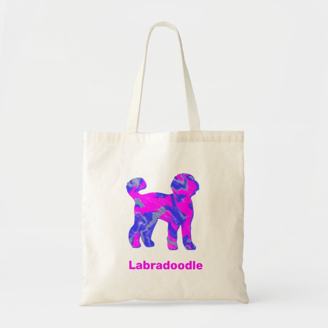 Labradoodle Dog Silhouette Crazy Hot Pink Tote Bag (Front)