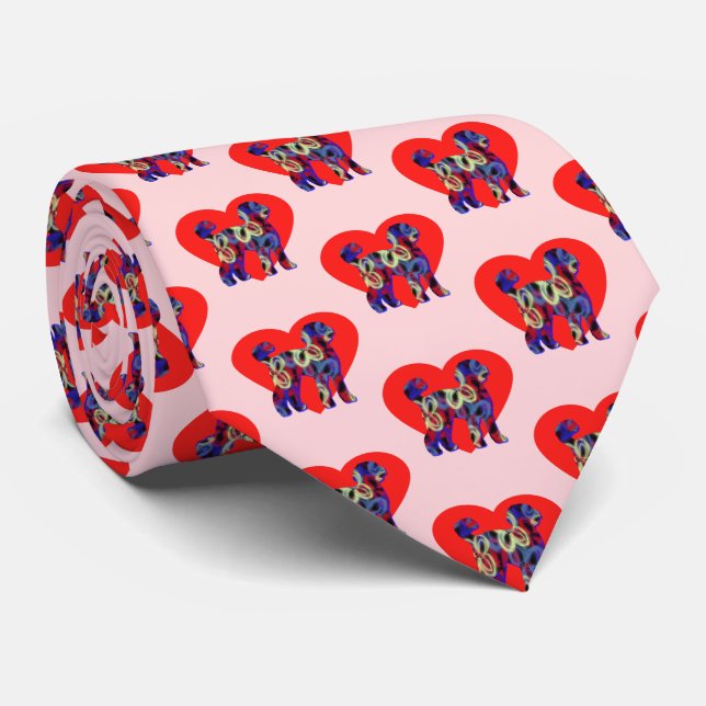 Labradoodle Dog Silhouette Valentines Day Pink Tie (Rolled)