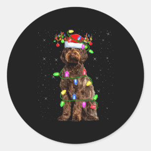 Labradoodle Dog Xmas Lighting Santa Labradoodle Ch Classic Round Sticker