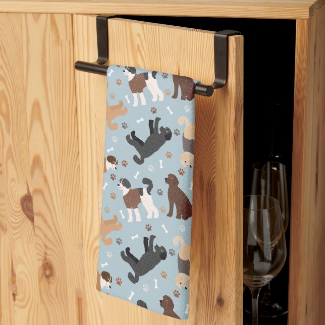 Labradoodle / Goldendoodle Bones and Paws Tea Towel (Thirds Fold)