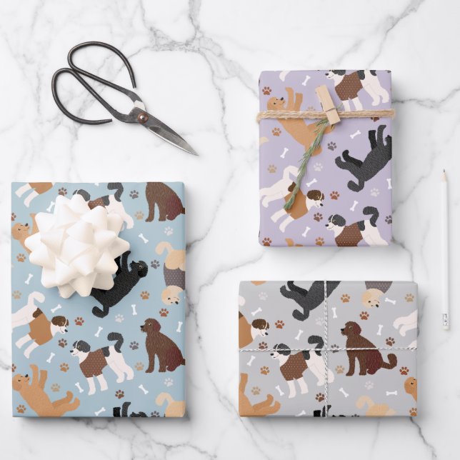Labradoodle / Goldendoodle Bones and Paws Wrapping Paper Sheet (Front)