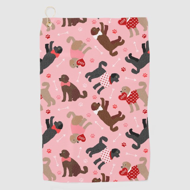 Labradoodle / Goldendoodle Valentine Pattern Golf Towel (Front)