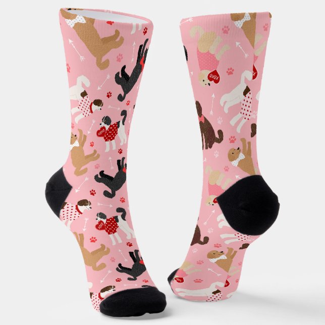Labradoodle / Goldendoodle Valentine Pattern Socks (Angled)