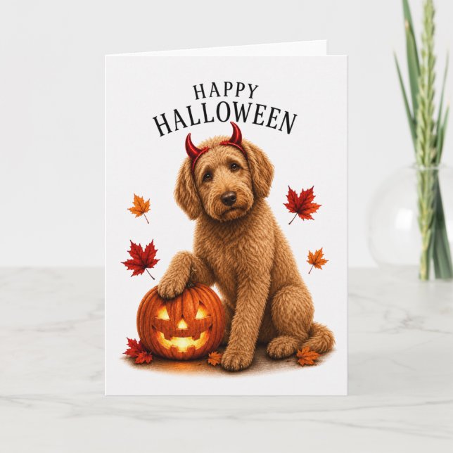 Labradoodle Halloween Devil Dog Card (Front)