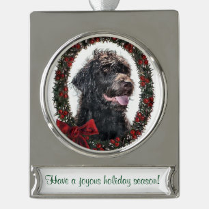Labradoodle Personalised Christmas Silver Plated Banner Ornament
