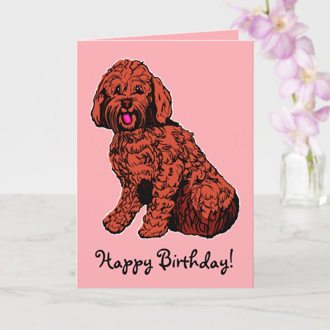 Labradoodle Pink Happy Birthday Card (Orchid)
