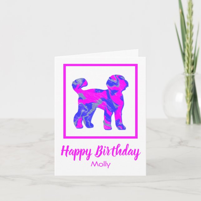Labradoodle Pink Silhouette Dog Funny Birthday Card (Front)