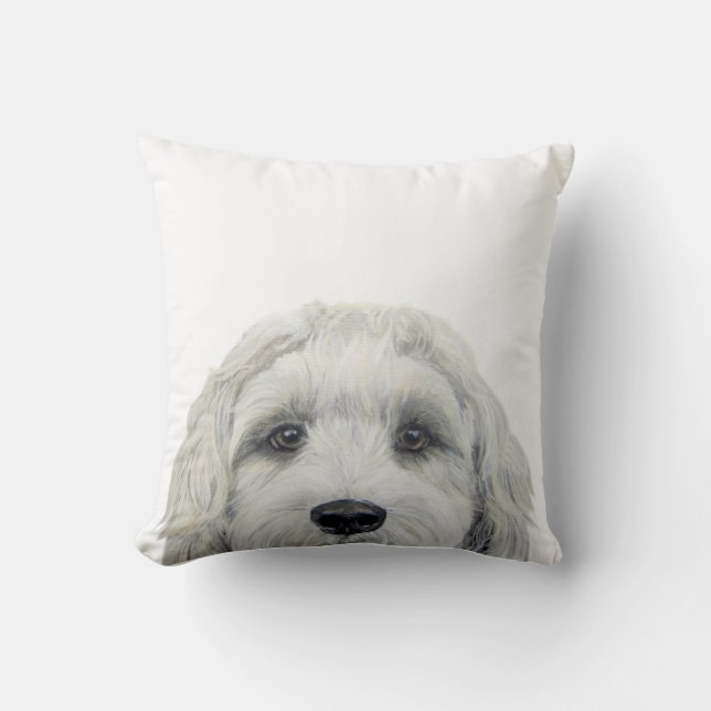 Labradoodle white Original painting by miart Cushion (Front)