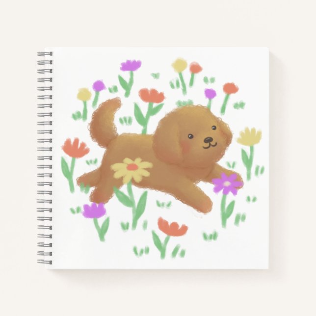 Labradoodle with Flowers Illustration Notebook (Front)