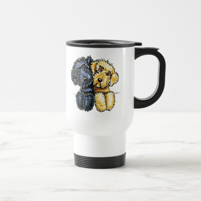 Labradoodles Black Yellow Lined Up Travel Mug (Right)