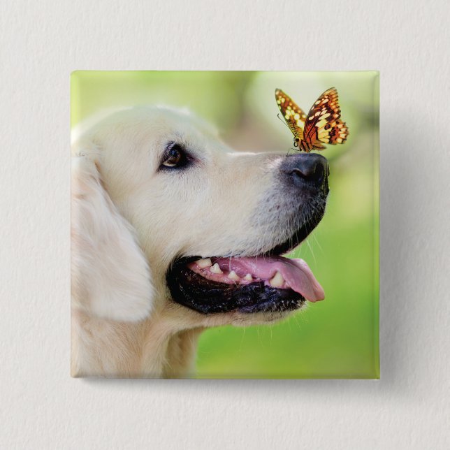 Labrador And Butterfly Throw Pillow 15 Cm Square Badge (Front)
