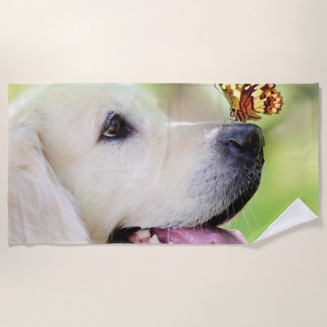 Labrador And Butterfly Throw Pillow Beach Towel (Front)