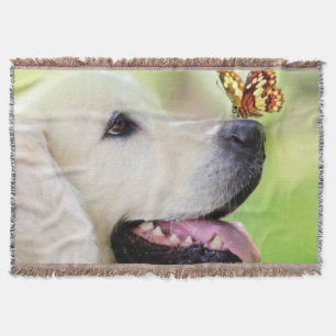 Labrador And Butterfly Throw Pillow Blanket