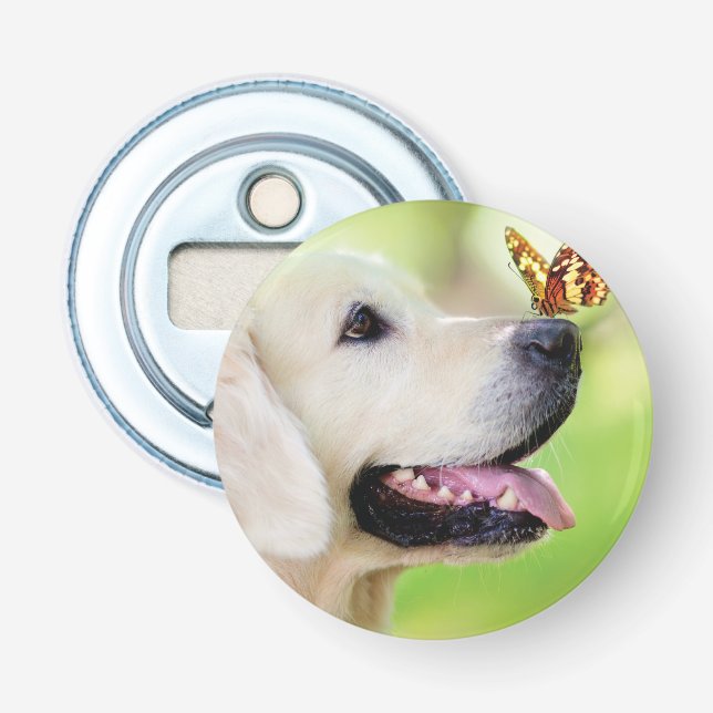 Labrador And Butterfly Throw Pillow Bottle Opener (Front)