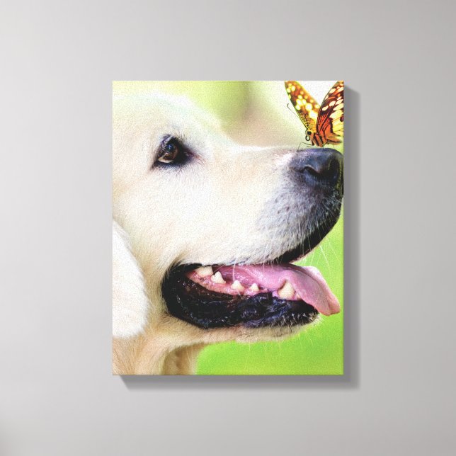 Labrador And Butterfly Throw Pillow Canvas Print (Front)