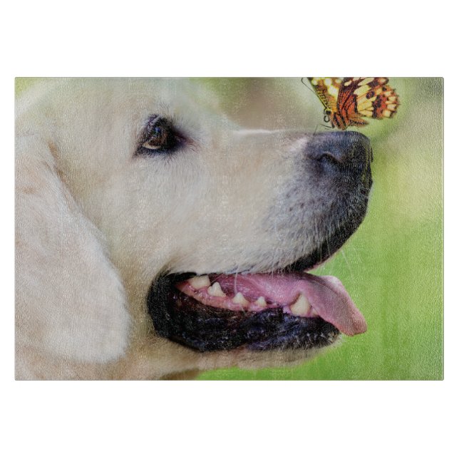 Labrador And Butterfly Throw Pillow Cutting Board (Front)