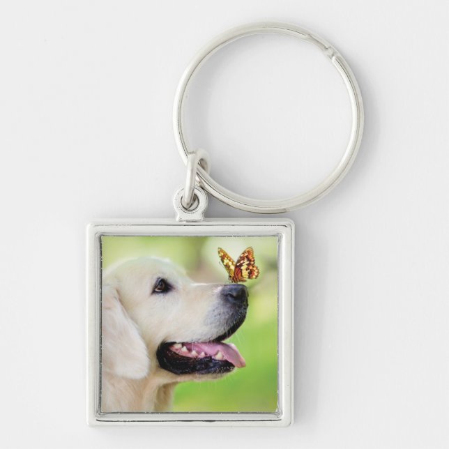 Labrador And Butterfly Throw Pillow Key Ring (Front)