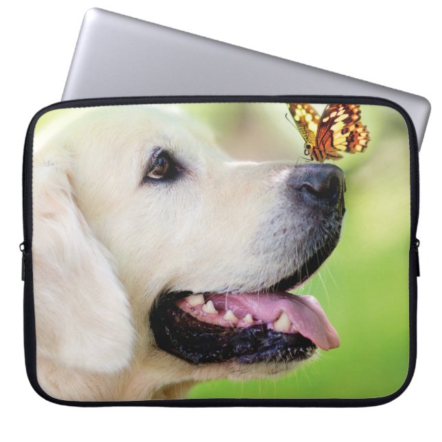 Labrador And Butterfly Throw Pillow Laptop Sleeve (Front)