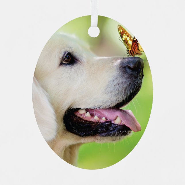 Labrador And Butterfly Throw Pillow Metal Tree Decoration (Front)