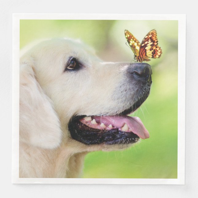Labrador And Butterfly Throw Pillow Napkin (Front)