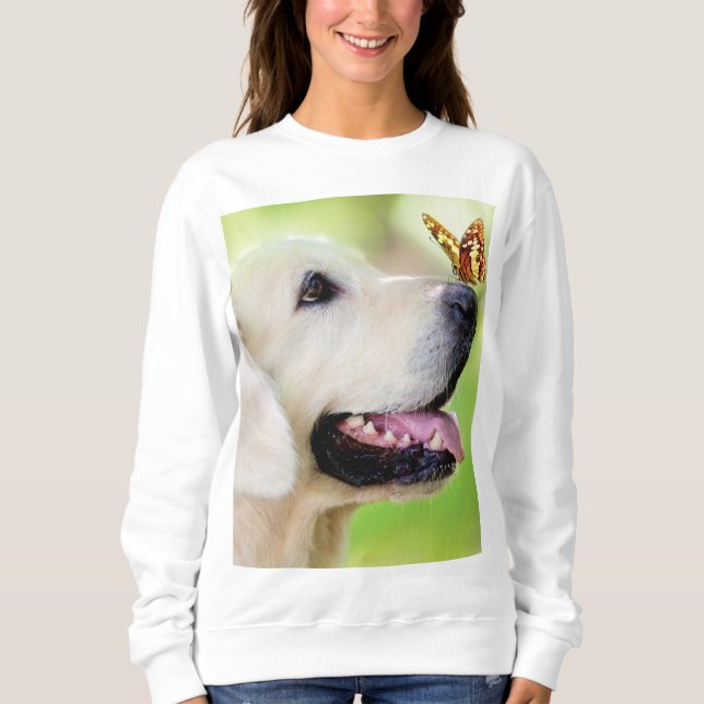 Labrador And Butterfly Throw Pillow Sweatshirt (Front)