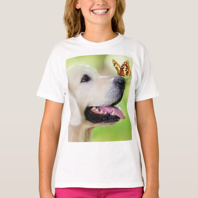Labrador And Butterfly Throw Pillow T-Shirt (Front)