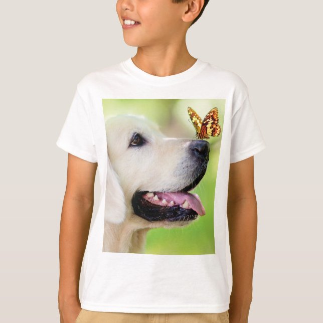 Labrador And Butterfly Throw Pillow T-Shirt (Front)