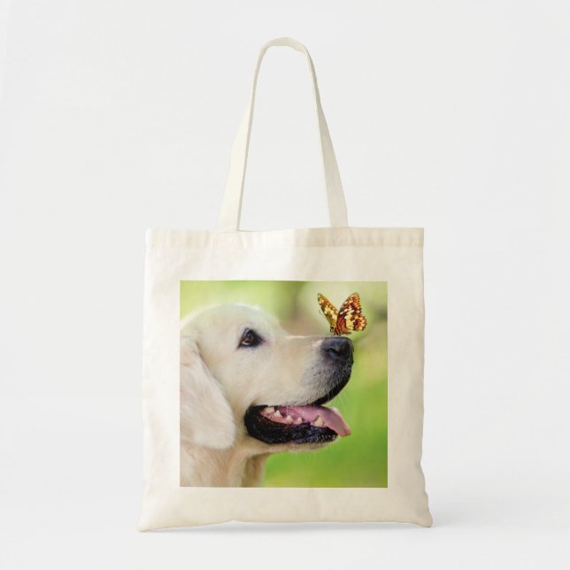 Labrador And Butterfly Throw Pillow Tote Bag (Front)