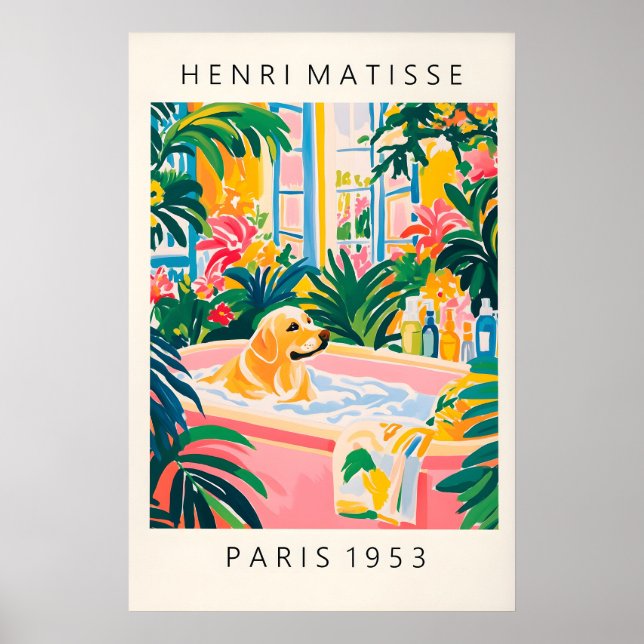 Labrador Bathroom Art Print Matisse Style Tropical (Front)