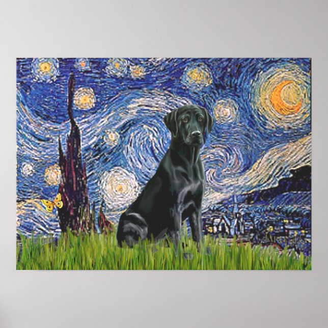 Labrador (black) - Starry Night Poster (Front)