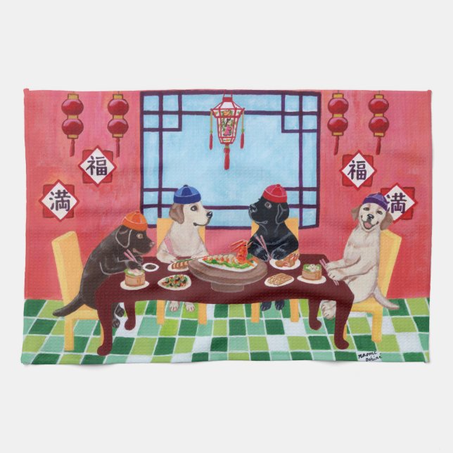 Labrador Chinese Restaurant Painting Tea Towel (Horizontal)