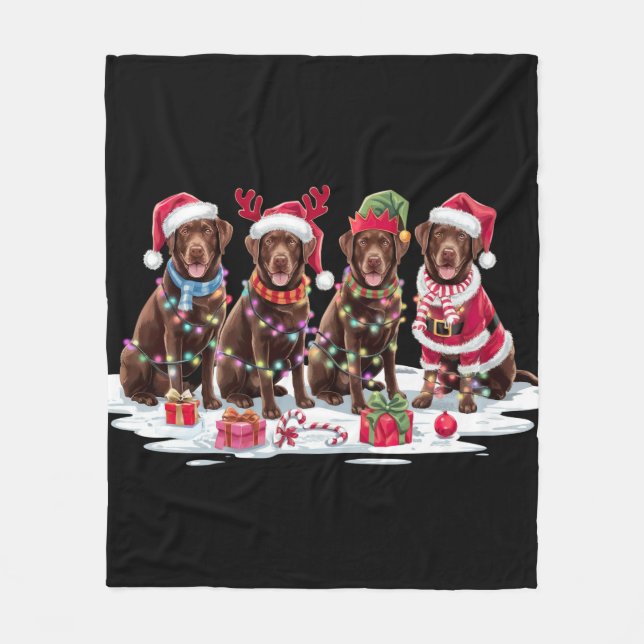 Labrador chocolate Santa hat antlers elf Christmas Fleece Blanket (Front)