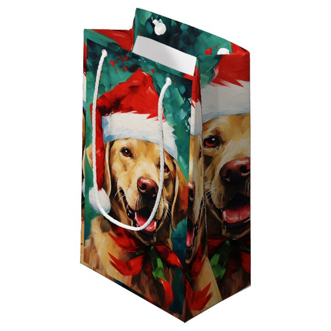 Labrador Christmas brush painting artwork Small Gift Bag (Front Angled)
