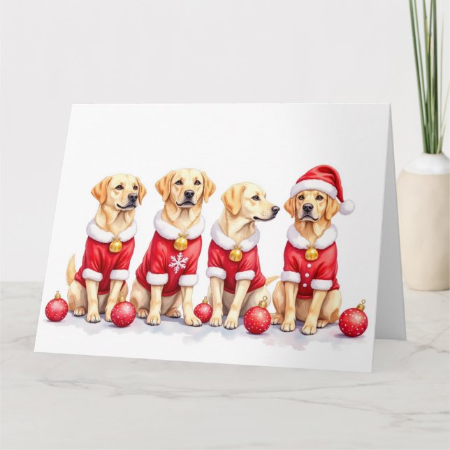 Labrador Christmas Dress Santa Hat Card (Front)