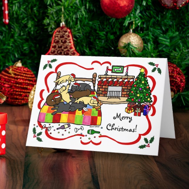 Labrador Christmas Eve Cartoon Holiday Card (Labrador Christmas Eve Cartoon Design Christmas Cards for Labrador Owners.  Cute and humorous image.)