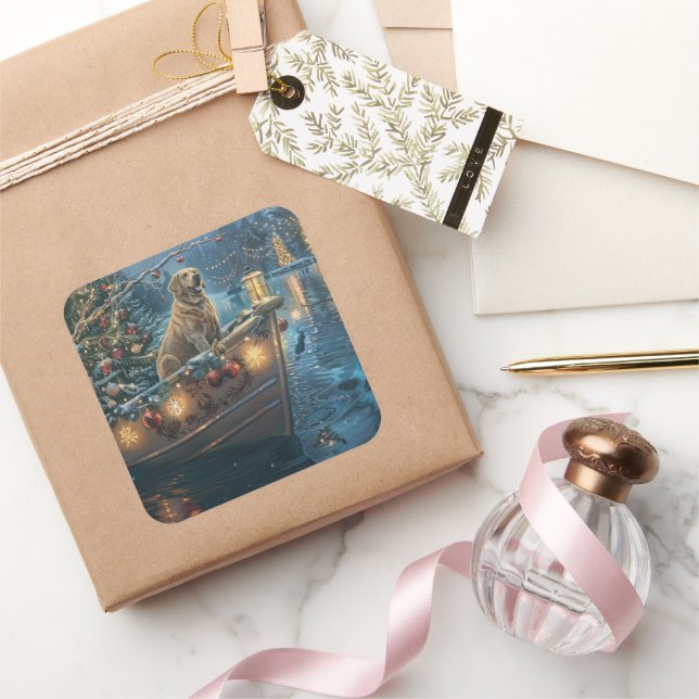 Labrador Christmas Festive Voyage Square Sticker (Gifting)