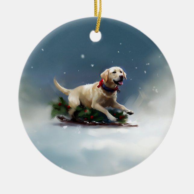 Labrador Christmas snow winter Ceramic Tree Decoration (Front)