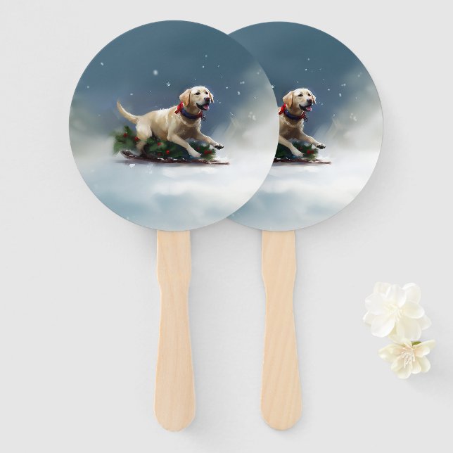 Labrador Christmas snow winter Hand Fan (Front and Back)