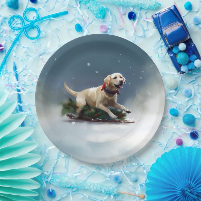 Labrador Christmas snow winter Paper Plate (Party)