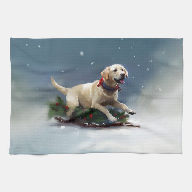 Labrador Christmas snow winter Tea Towel (Horizontal)