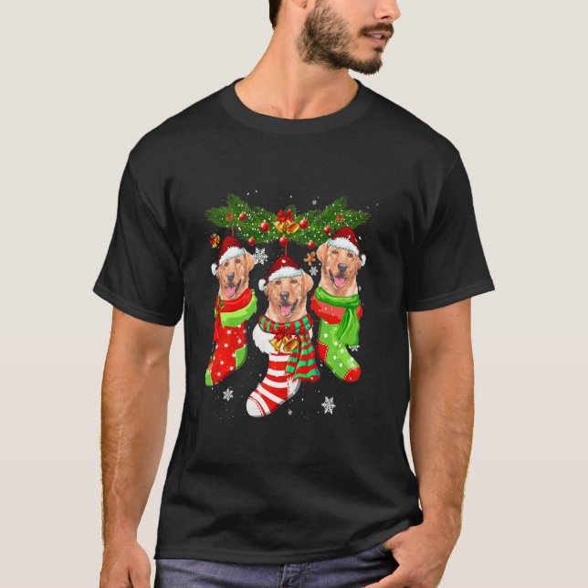 Labrador Christmas Socks Tree Light Xmas Santa Hat T-Shirt (Front)