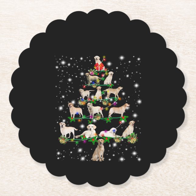 Labrador Christmas Tree Covered By Flashlight Paper Coaster (Front)