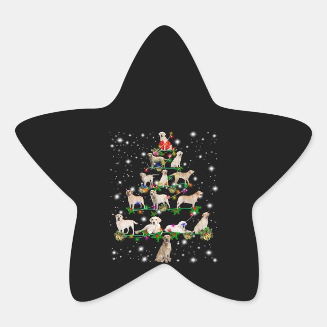 Labrador Christmas Tree Covered By Flashlight Star Sticker (Front)