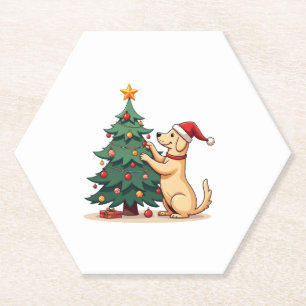Labrador Christmas Tree Helper dog Paper Coaster